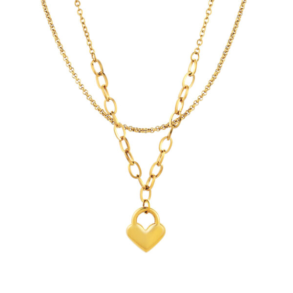 Colar Kimberly Gold de fio duplo em aço inoxidável dourado com pendente em forma de coração para Mulher, produzido pela marca portuguesa Twobrothers.