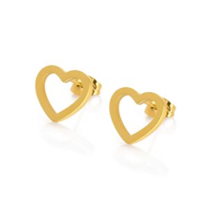 Brincos Heart Gold para mulher produzidos em aço inoxidável dourado pela marca Portuguesa Twobrothers.