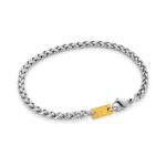 Pulseira Collin Gold para homem em aço inoxidável prateado com detalhe da chapa da marca TB em dourado para um estilo simples e discreto da marca twobrothers em portugal.