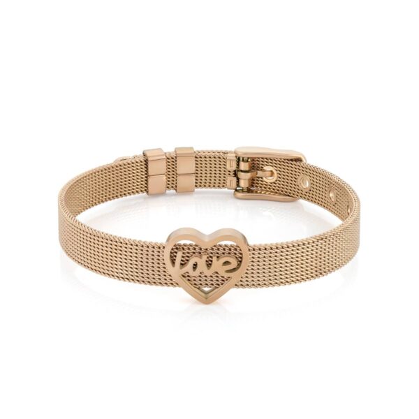 Pulseira para mulher em aço inoxidável malha de rede / mesh na cor Rose Gold, ajustável ao pulso da Twobrothers.