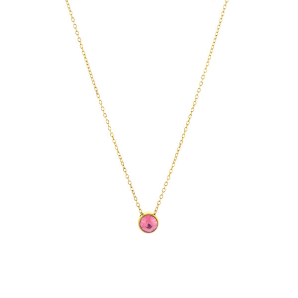 Colar dourado com brilhante rosa, para mulher, em aço inoxidável dourado da Twobrothers.