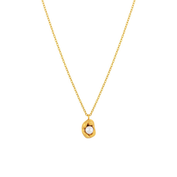 Colar Mulher Dourado com pendente pérola.