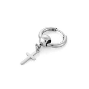 Boucle d'oreille en acier inoxydable argenté pour homme floyd avec croix