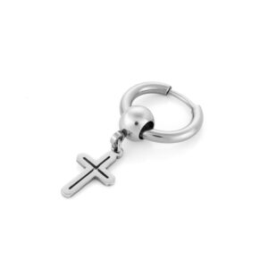 Boucle d'oreille en acier inoxydable argenté pour homme imola avec croix