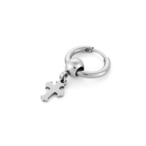Boucle d'oreille en acier inoxydable argenté pour homme Montrose croix