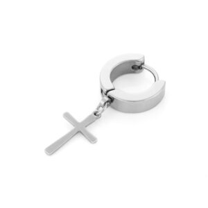Boucle d'oreille en acier inoxydable argenté pour homme solvang avec croix