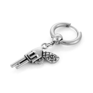 Boucle d'oreille en acier inoxydable argenté pour homme avec pistolet