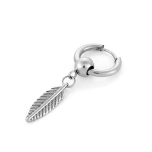 Boucle d'oreille en acier inoxydable argenté pour homme avec plume