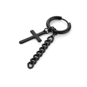 Boucle d’oreille noir pour Homme avec Croix et Chaîne