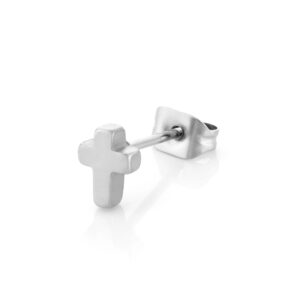 Boucle d'oreille en acier inoxydable argenté pour homme croix