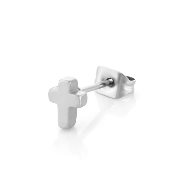 Boucle d'oreille en acier inoxydable argenté pour homme croix