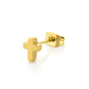 Boucle d'oreille en acier inoxydable doré pour homme croix