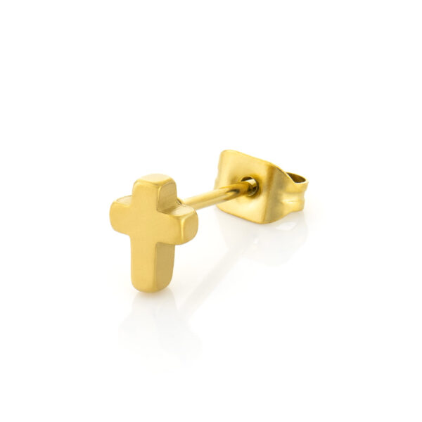 Boucle d'oreille en acier inoxydable doré pour homme croix