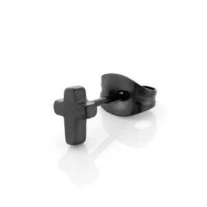 Boucle d'oreille en acier inoxydable noir pour homme croix