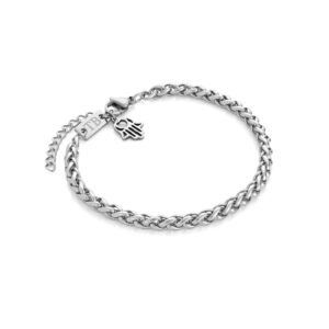 bracelet en acier inoxydable argenté pour femme avec pendentif main de Fatima