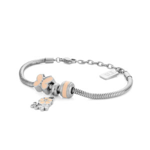 bracelet en acier inoxydable pour femme avec papillon rose