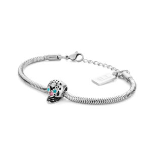 bracelet en acier inoxydable pour femme avec Tête de Mort avec Brillantes