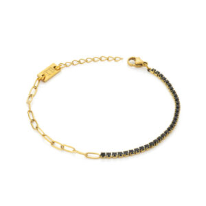 bracelet en acier inoxydable doré pour femme avec Brillantes Noirs