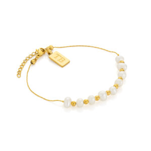 bracelet en acier inoxydable doré pour femme Claire avec perles