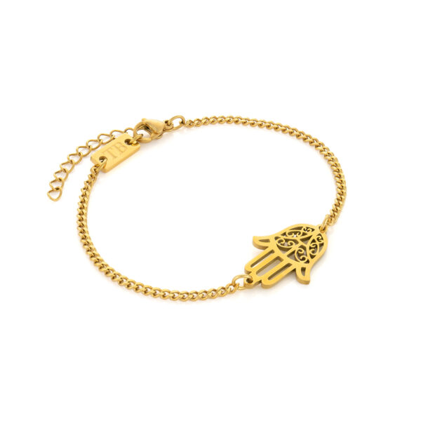 bracelet en acier inoxydable doré pour femme Main de Fatima