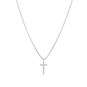 Collier pour femme en acier inoxydable argenté avec pendentif en croix