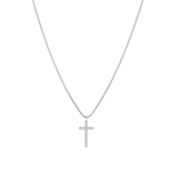 Collier pour femme en acier inoxydable argenté avec pendentif en croix