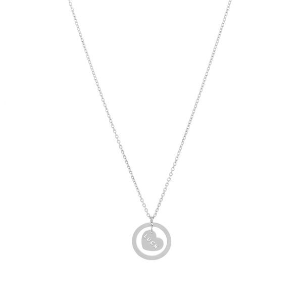 Collier pour femme en acier inoxydable argenté avec médaille luck