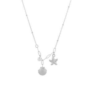 Collier pour femme en acier inoxydable doré avec un pendentif en forme de coquille et étoile