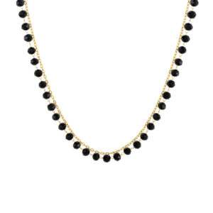 Collier pour femme en acier inoxydable doré avec Pierres Noires