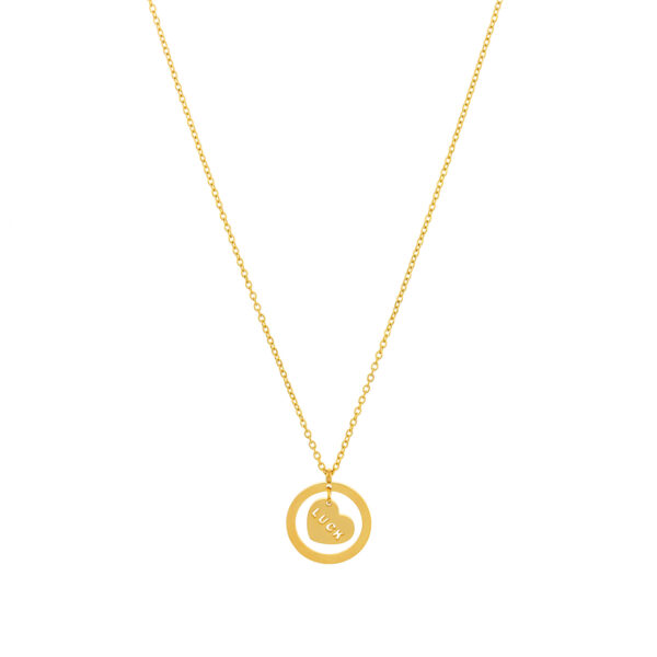 Collier pour femme en acier inoxydable doré avec médaille luck