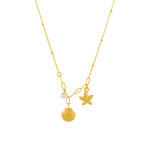 Collier pour femme en acier inoxydable doré avec un pendentif en forme de coquille et étoile