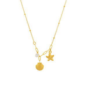Collier pour femme en acier inoxydable doré avec un pendentif en forme de coquille et étoile