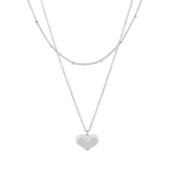 Collier doble pour femme en acier inoxydable argenté avec un pendentif en coeur