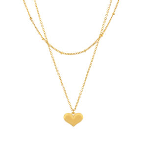 Collier doble pour femme en acier inoxydable doré avec un endentif en coeur