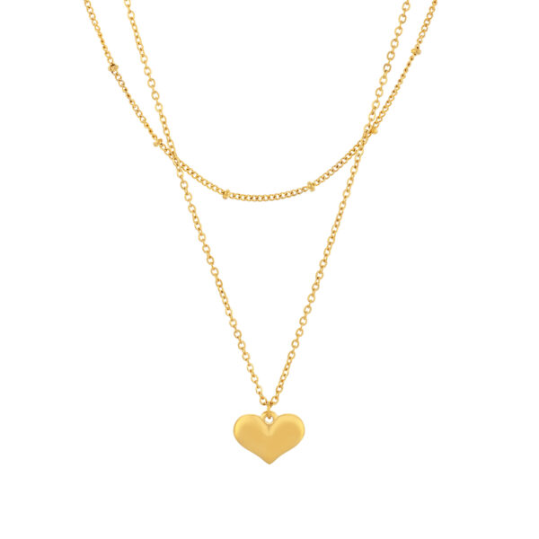 Collier doble pour femme en acier inoxydable doré avec un endentif en coeur