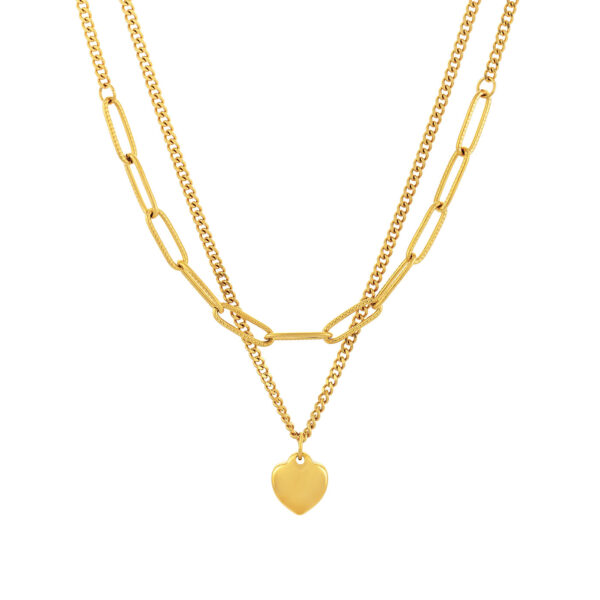 Collier doble pour femme en acier inoxydable avec un pendentif en forme de cœur