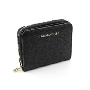 portefeuille pour femme Mary en cuir véritable noir avec une texture granuleuse