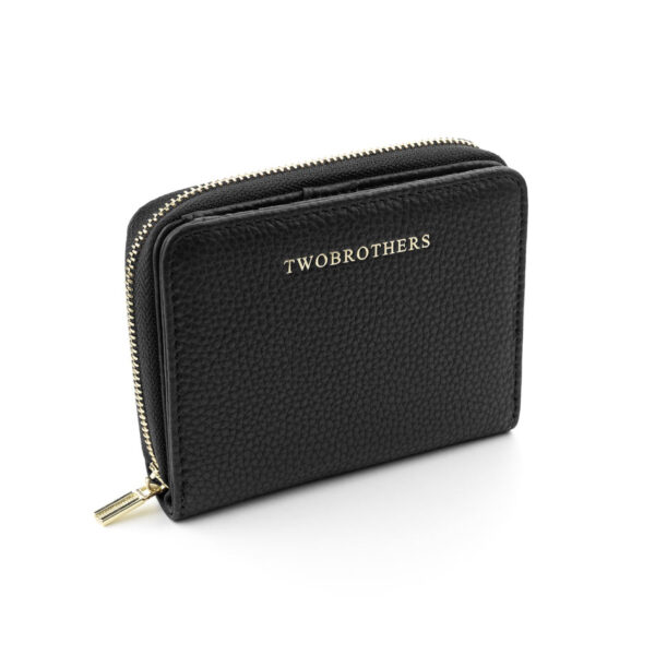 portefeuille pour femme Mary en cuir véritable noir avec une texture granuleuse