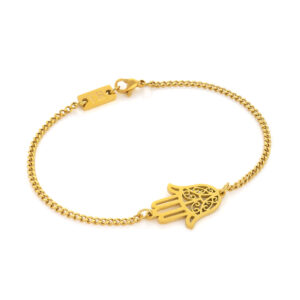 Bracelet doré pour Homme en acier inoxidable avec pendantif main de fatima