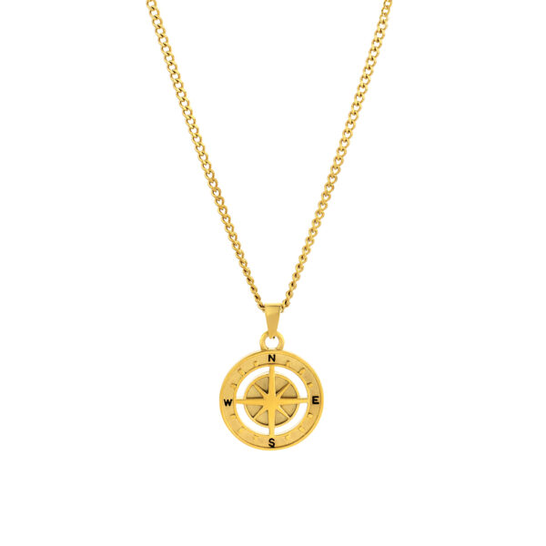 Collier en acier inoxidable doré por homme newport compass