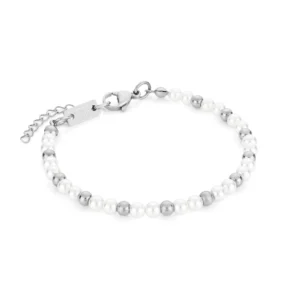 bracelet carlotta pour femme en acier inoxydable argente et pierres naturelles