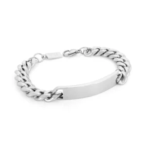Bracelet pour homme en acier inoxydable argenté avec plaque personnalisable modele tucson