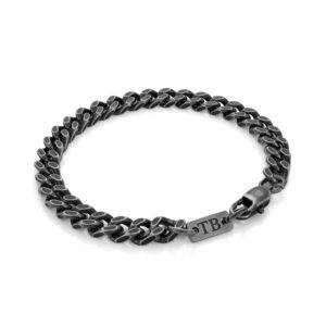 Bracelet pour homme en acier inoxydable gris foncé avec plaque personnalisable