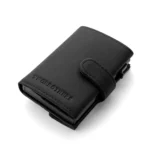 Porte-cartes pour homme en cuir véritable noir (modèle Alaska) avec un emplacement pour carte à accès rapide
